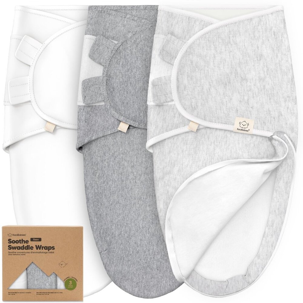 KeaBabies 3‑Pack Organic Cotton Swaddles with Zipper – (3 Pack)